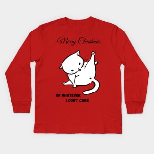 Funny cat with grumpy attitude about Christmas Kids Long Sleeve T-Shirt